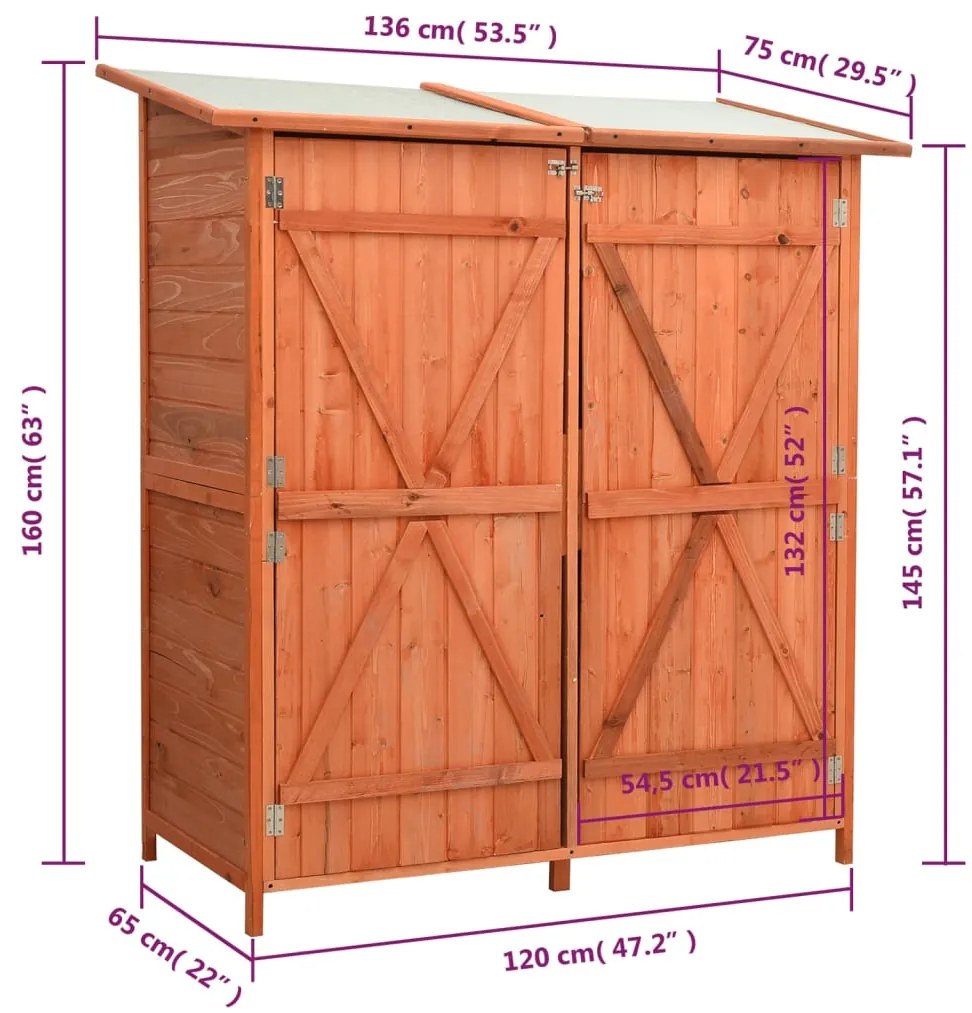 Abrigo p/ ferramentas de jardim 136x75x160 cm abeto maciço