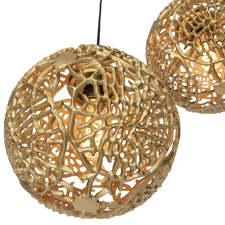 Candeeiro de suspensão Art Deco dourado redondo 3 luzes - Maro Art Deco