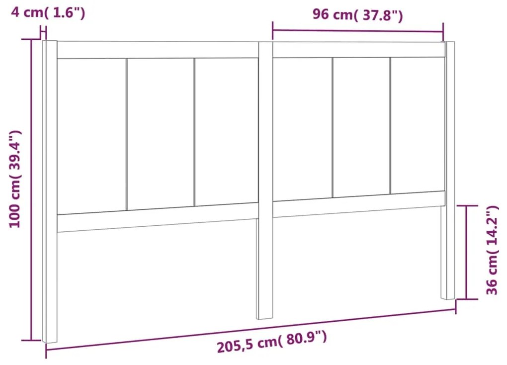 Cabeceira de cama 205,5x4x100 cm pinho maciço cinzento