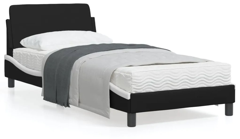 vidaXL Estrutura cama c/ cabeceira couro artificial preto e branco