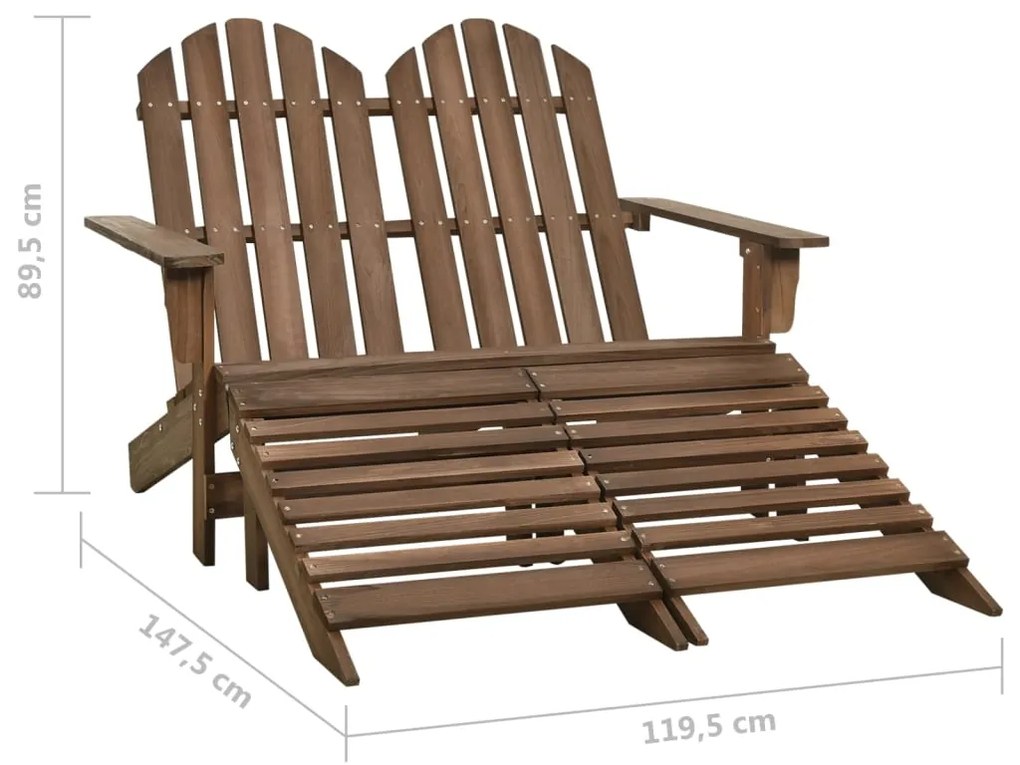 Cadeira de jardim e otomano Adirondack 2 lugares abeto castanho