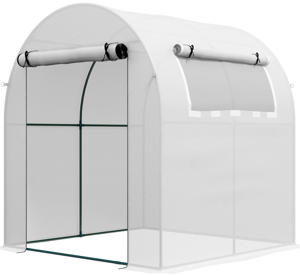 Outsunny Estufa de Jardim 180x180x200 cm Estufa Tipo Túnel Pequena com Porta Enrolável e Janela de Malha para Cultivar Plantas Flores Branco