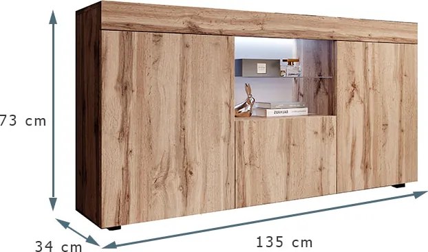 Aparador Elma de 135cm com Luz LED - Pinho Atlantico - Design Moderno