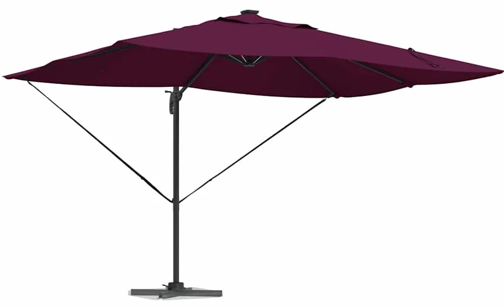 Parasol Cantilever Roma com LEDs Vermelho Bordeaux, 352 x 251 x 265 cm