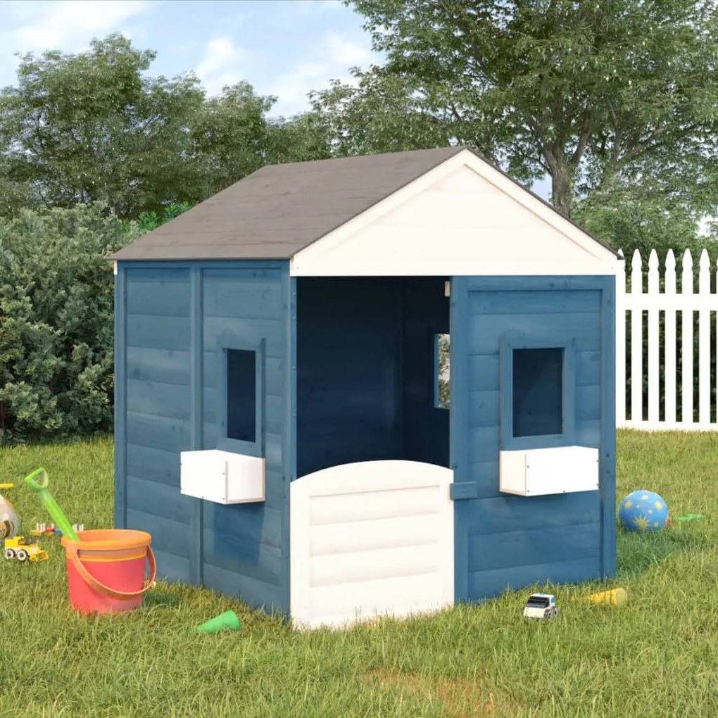 93688 vidaXL Casinha de brincar c/ porta bloqueável e vasos abeto maciço