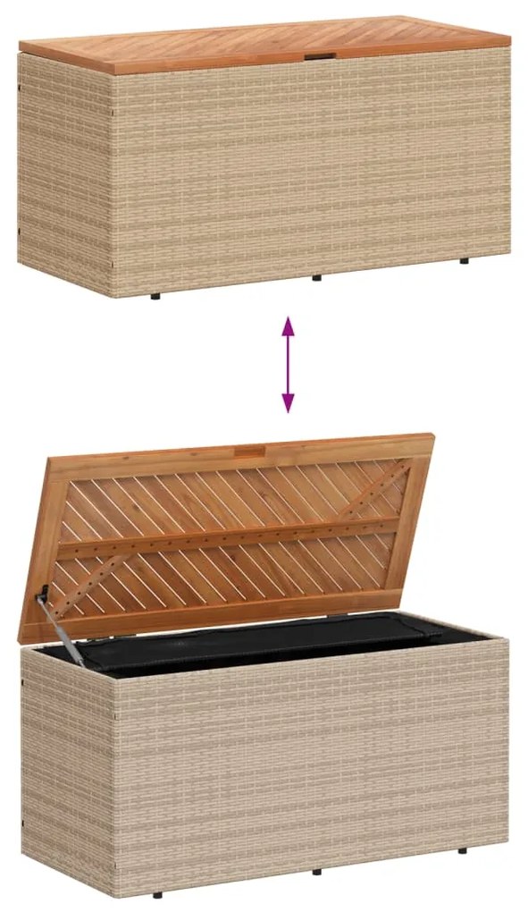 Caixa arrumação jardim 110x50x54 cm vime PE/acácia maciça bege