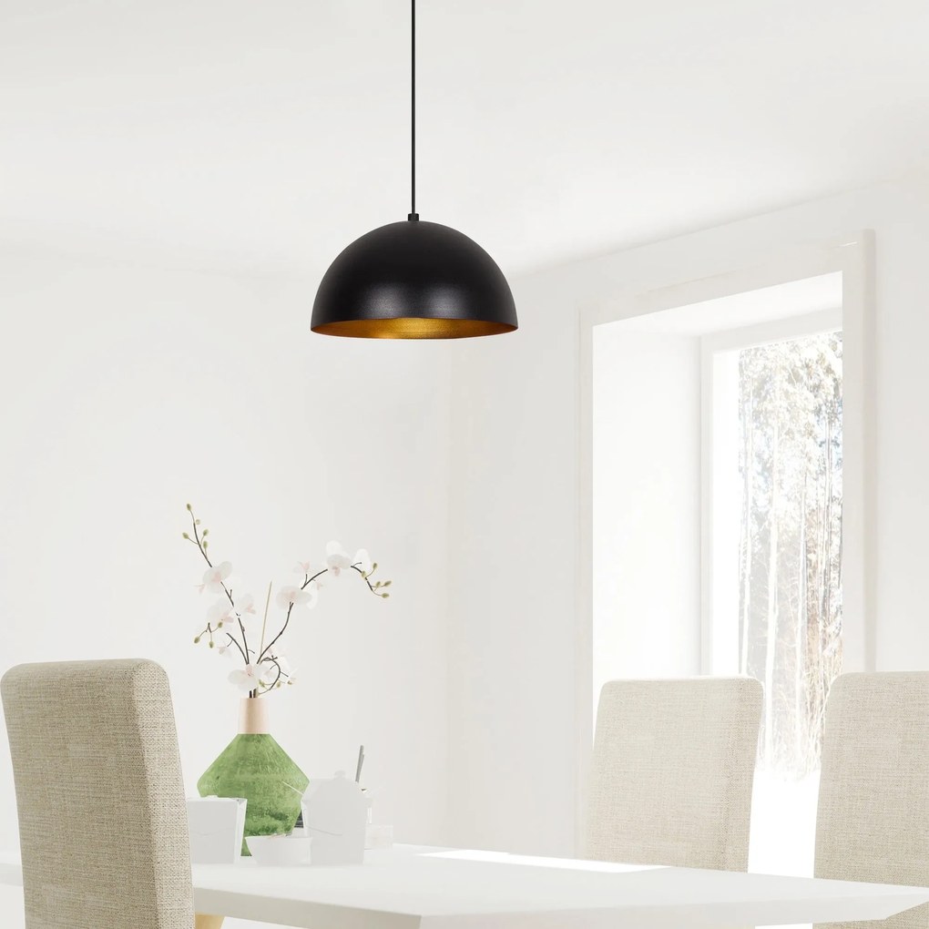 Candeeiro de Teto Sivani – Preto e Dourado – Diâmetro 30 cm, Altura 11