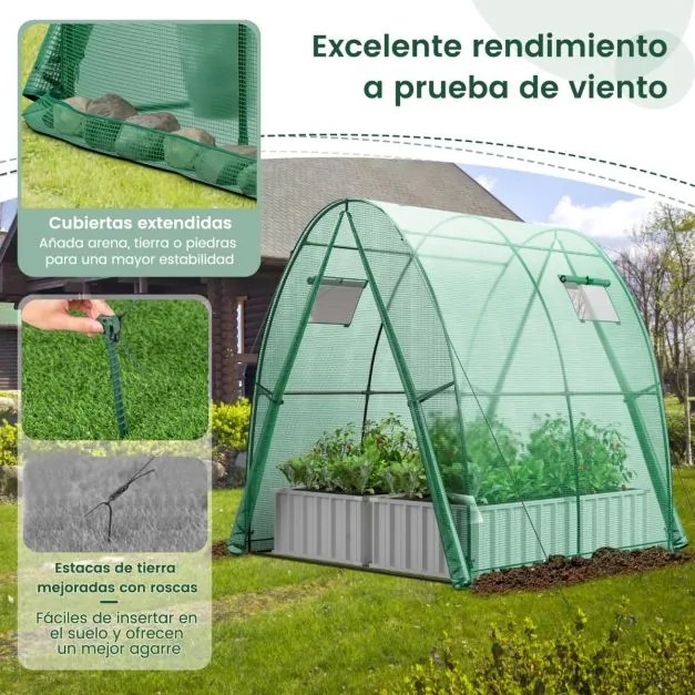 Estufa agrícola para exterior com 2 portas com fecho de correr, 2 janelas enroláveis e bolsas laterais 181 x 181 x 200 cm Verde
