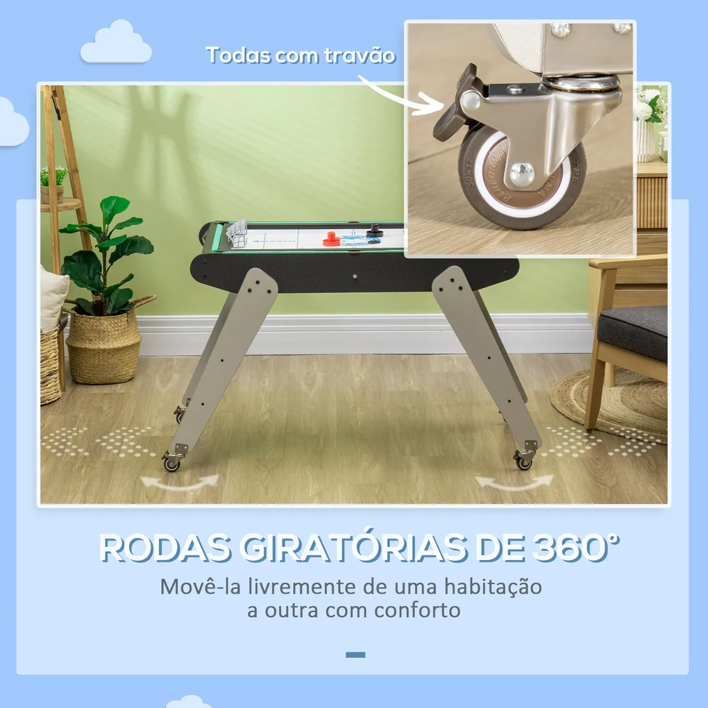 HOMCOM Mesa Multi Jogos para Crianças acima de 7 Anos Mesa de Jogos 6 em 1  com Rodas Bilhar Matraquilho Ping Pong Lançamento de Anéis Hóquei no Gelo e  Air Hóquei 120x88x79cm Multicor