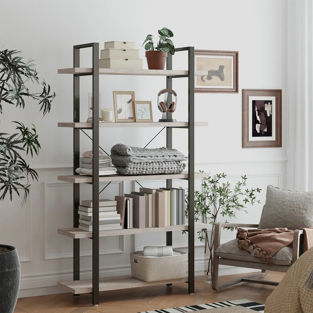 Estante vintage com 5 prateleiras 33,5 x 105 x 177,5 cm greige-preto