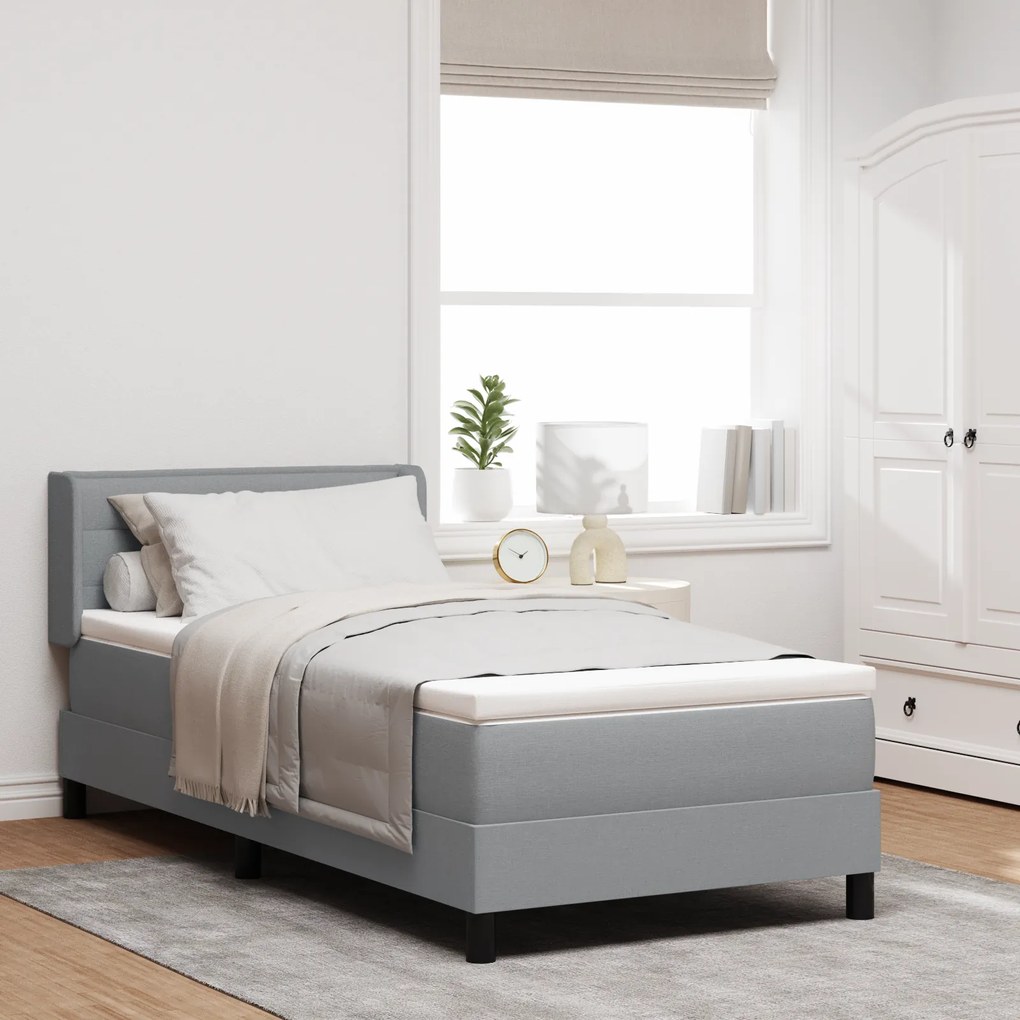 Cama Box Spring vidaXL com Colchão Cinza Claro 80x200 cm Tecido