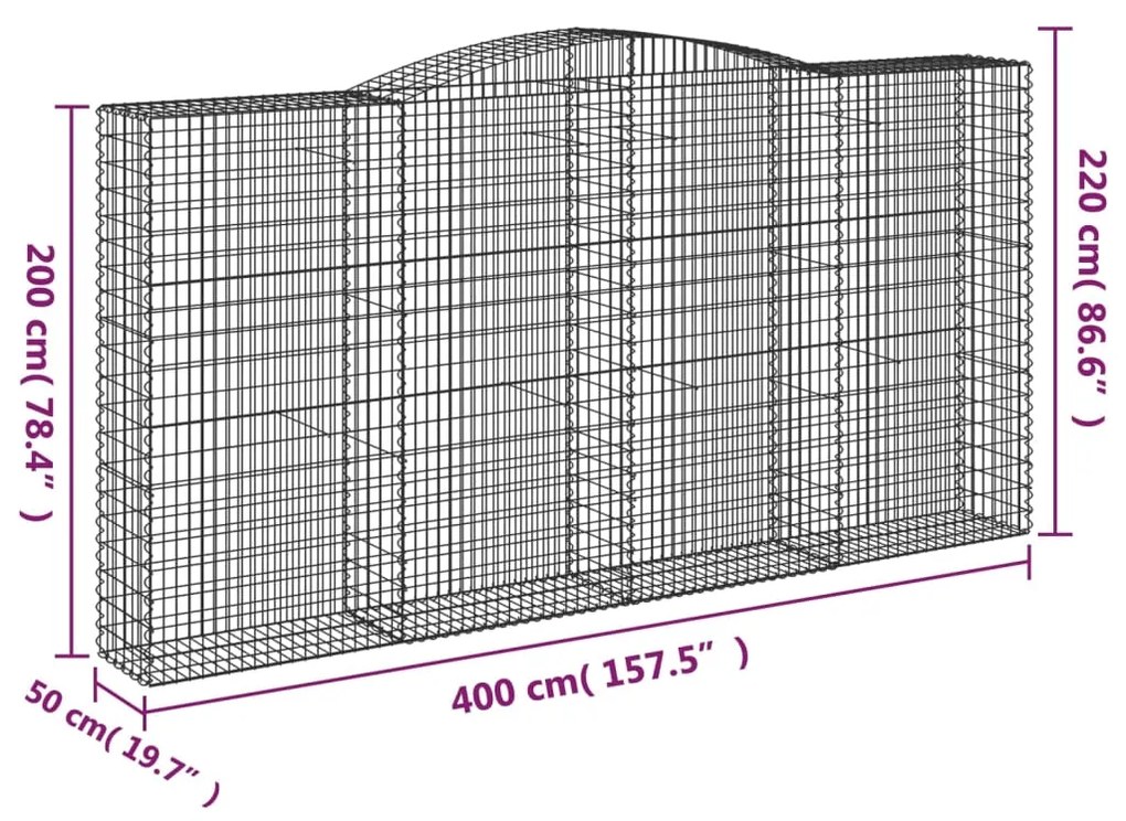 Cestos gabião arqueados 10 pcs 400x50x200/220 ferro galvanizado