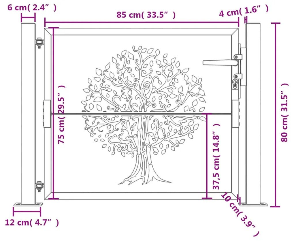 Portão de jardim 105x80 cm aço design árvore antracite