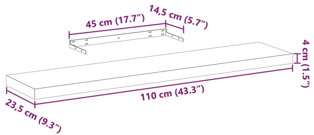 Prateleiras flutuantes 4 pcs 110x23,5x4 cm derivados de madeira