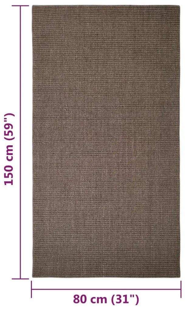 Tapete de sisal para poste arranhador 80x150 cm castanho