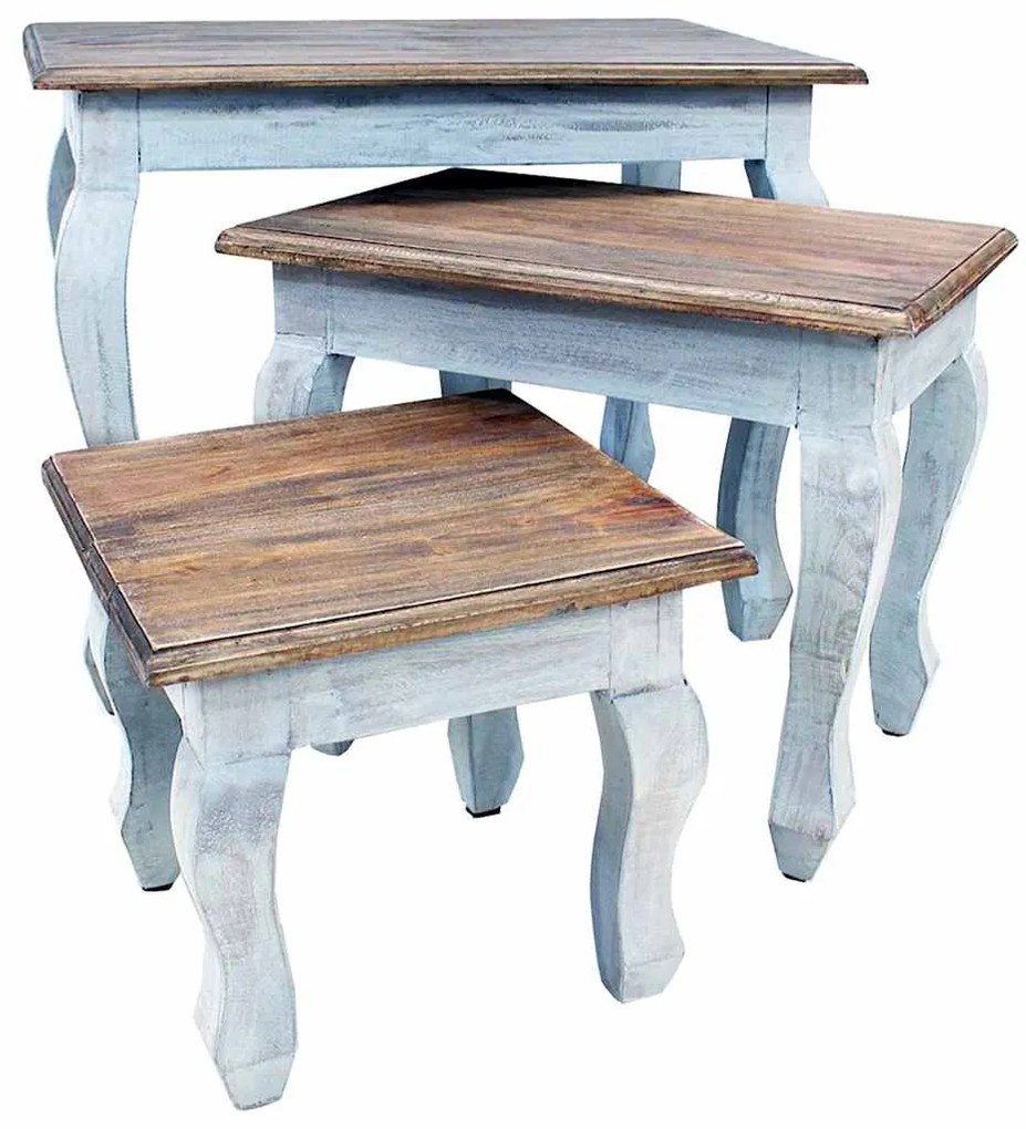 Conjunto de mesas de encastrar 3 pcs madeira de mogno maciça