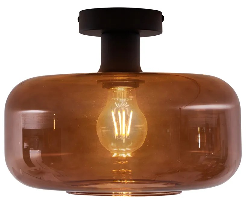 Candeeiro de Teto Retro Preto com Vidro Bronze - Bizle Retro