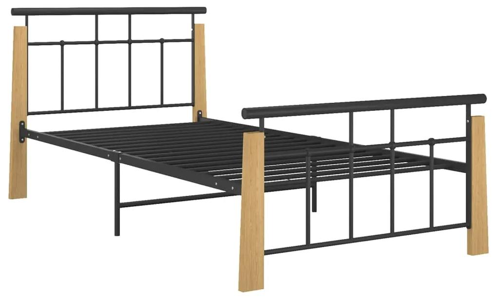 Estrutura de cama 90x200 cm metal e madeira de carvalho maciça
