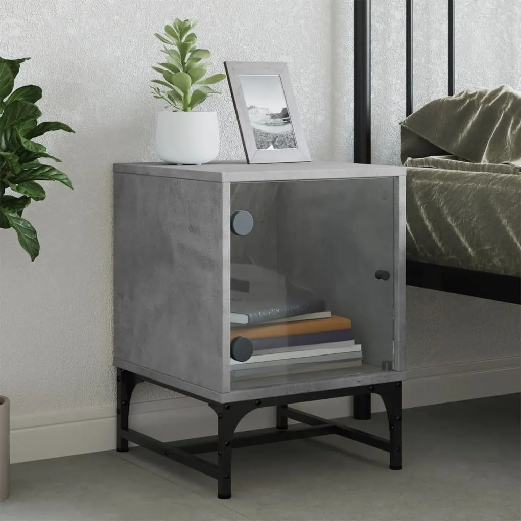 Mesa de cabeceira c/ porta de vidro 35x37x50cm cinzento cimento