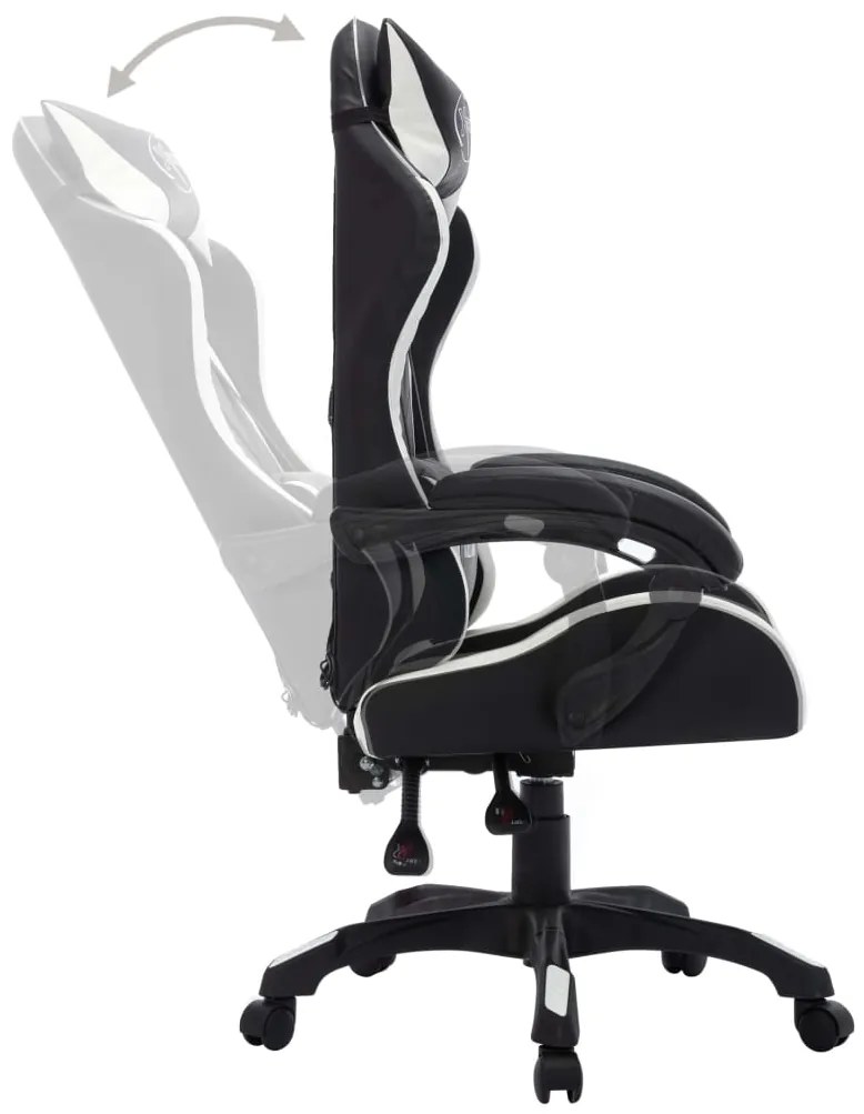 Cadeira estilo corrida luzes LED RGB couro artif. branco/preto