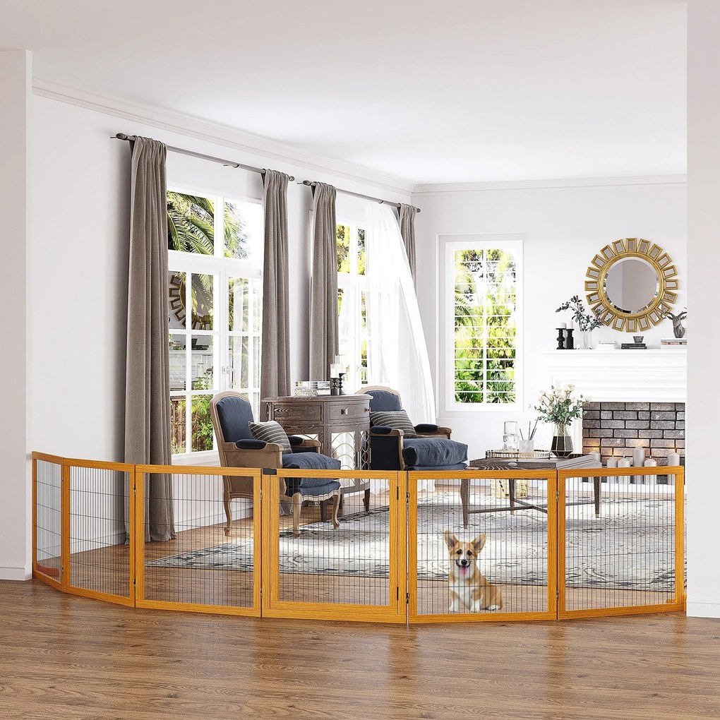 Barreira de segurança para cães 432 x 36 x 70 cm barreira dobrável de 6 painéis com pés amovíveis, amarela