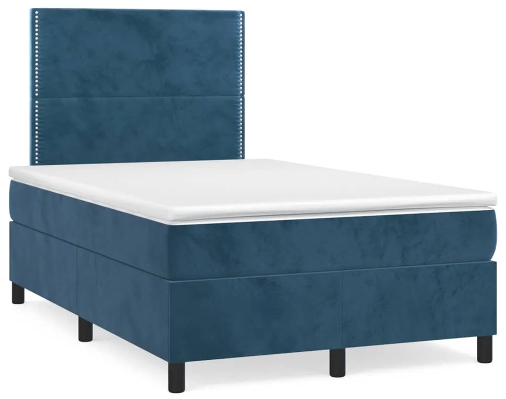 Cama box spring colchão LED 120x190cm couro artif. azul-escuro