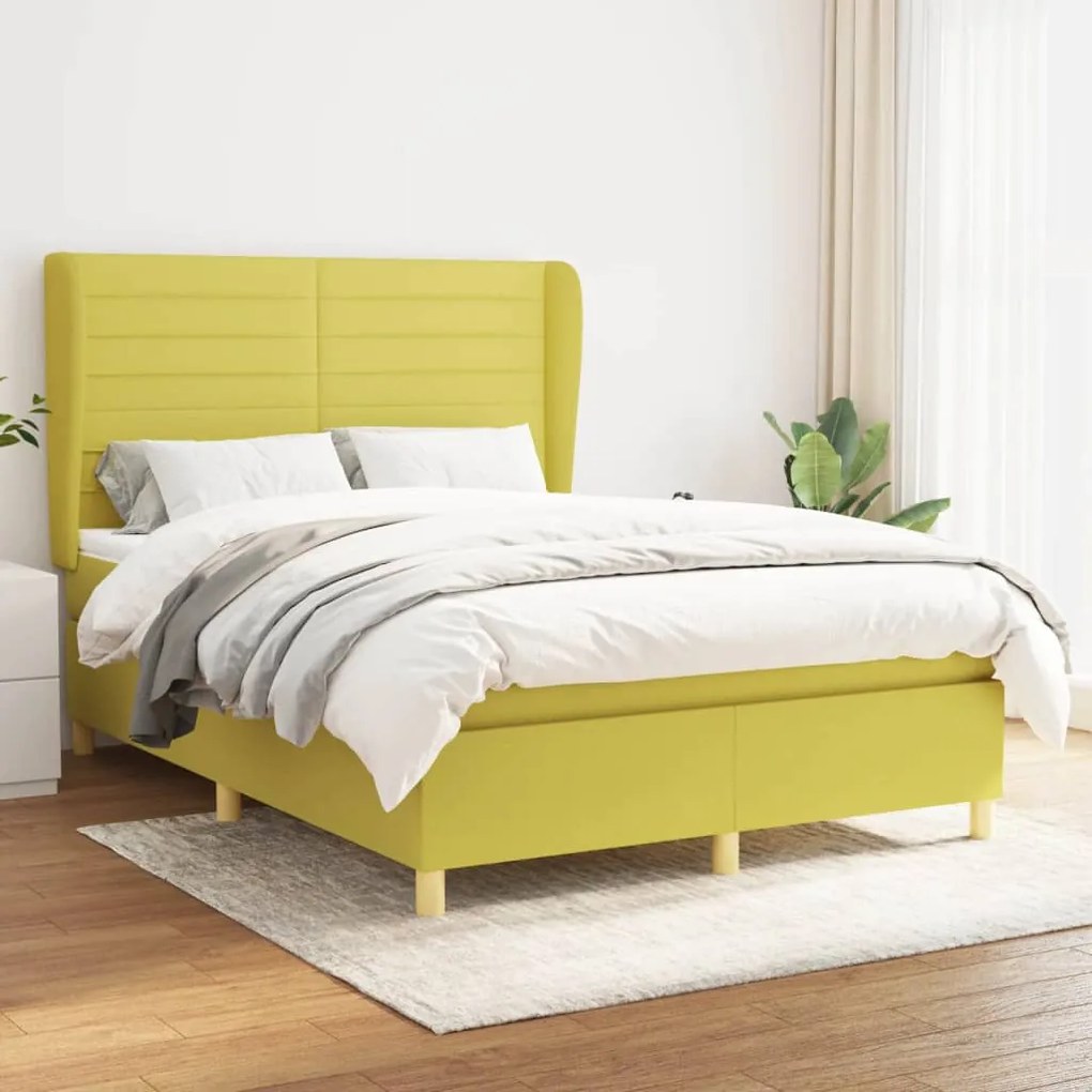 vidaXL Cama com molas/colchão 140x200 cm tecido verde