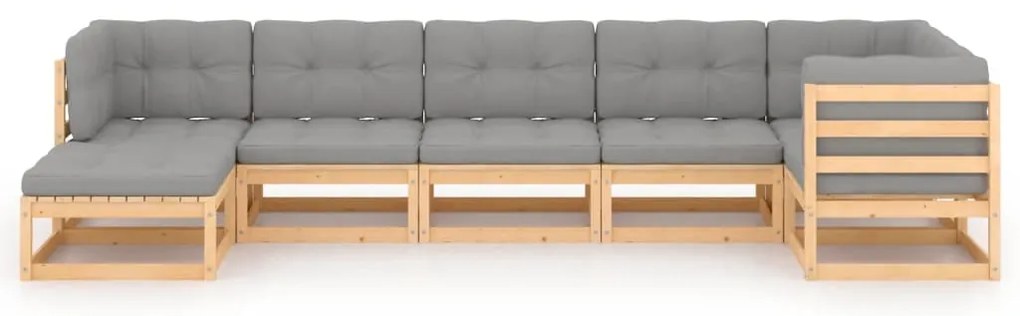 7 pcs conjunto lounge de jardim c/ almofadões pinho maciço