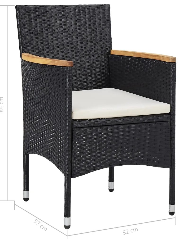 5 pcs conjunto jantar p/ exterior vime PE madeira acácia preto