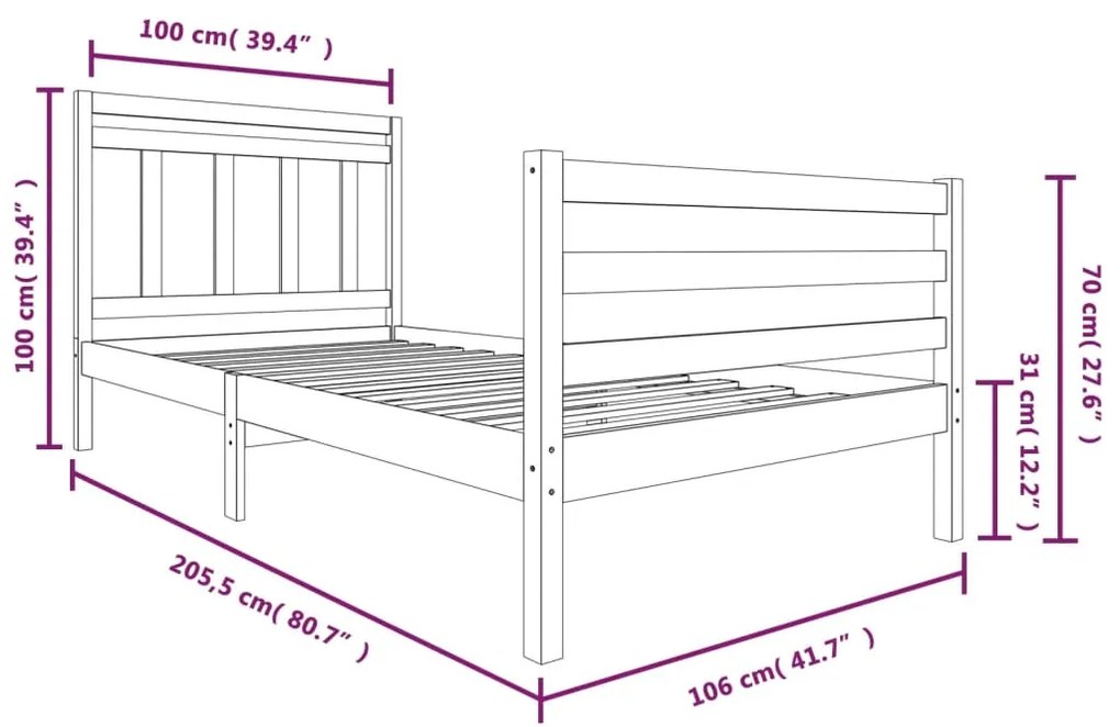 Estrutura de cama 100x200 cm madeira maciça