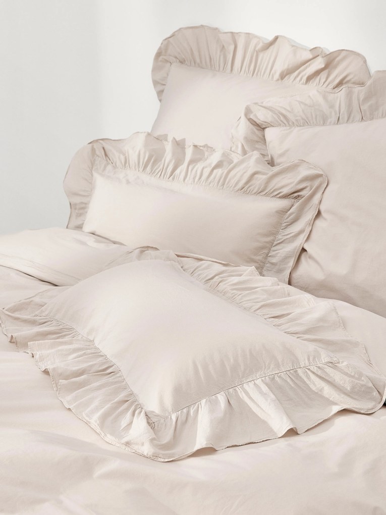 Capa de edredão em percal de algodão lavado com folho Louane