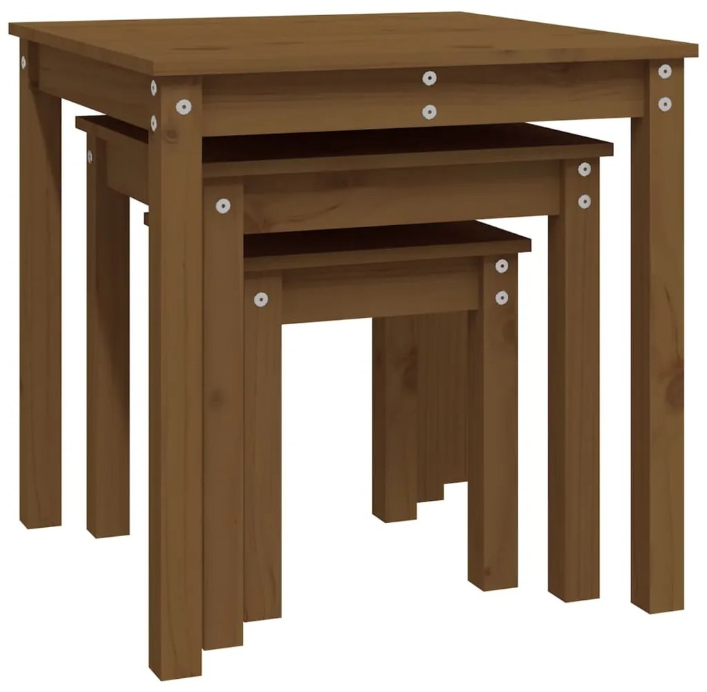 Mesas de encastrar 3 pcs madeira de pinho maciça castanho mel