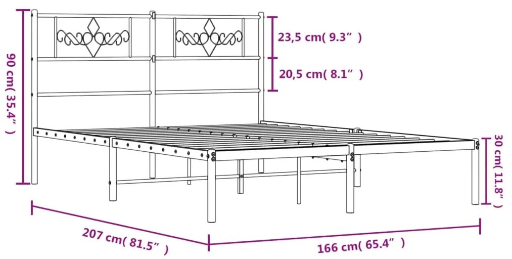 Estrutura de cama com cabeceira 160x200 cm metal preto