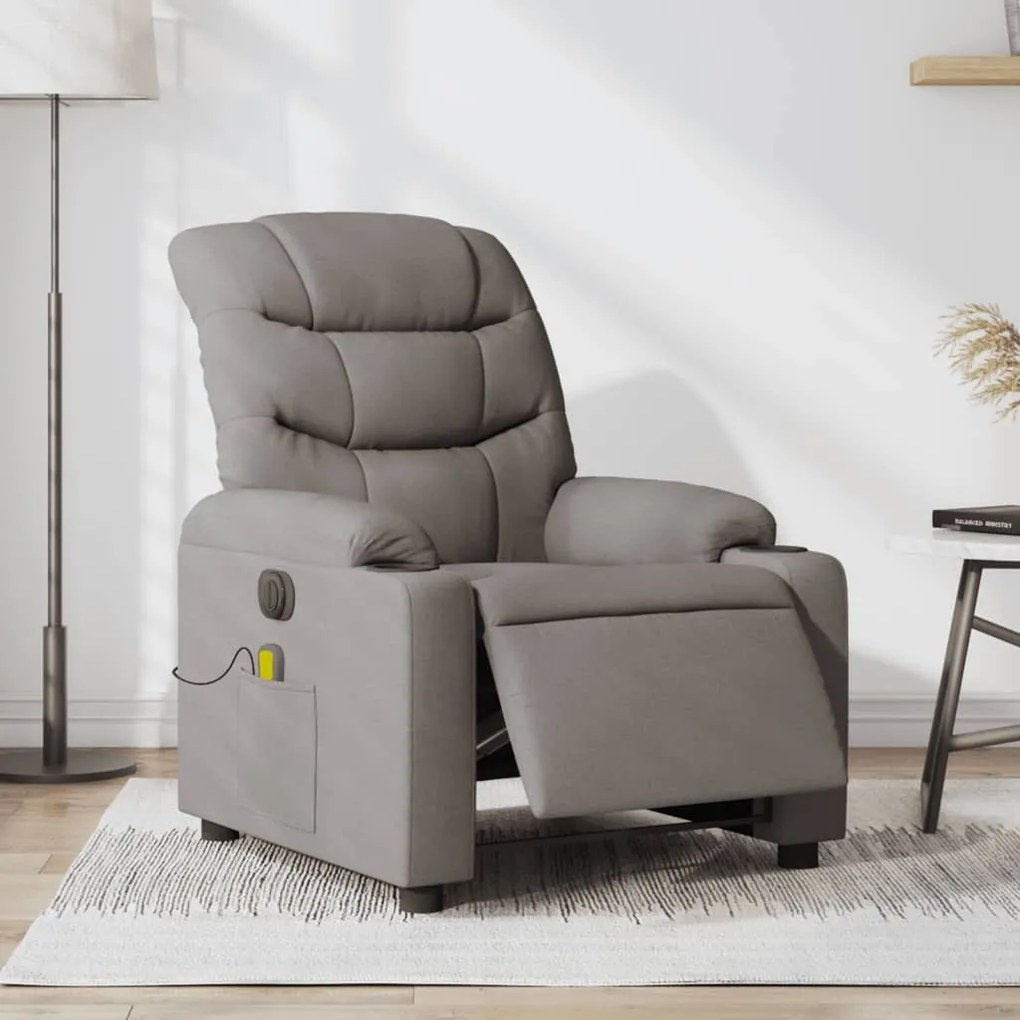 vidaXL Poltrona reclinável massagens elétrica tecido cinza-acastanhado