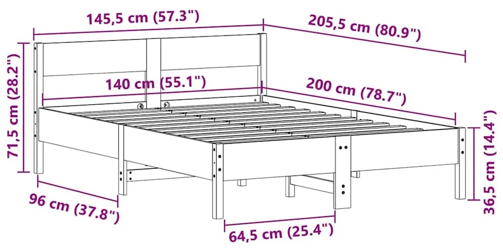 Cama sem colchão 140x200 cm madeira de pinho maciça branco