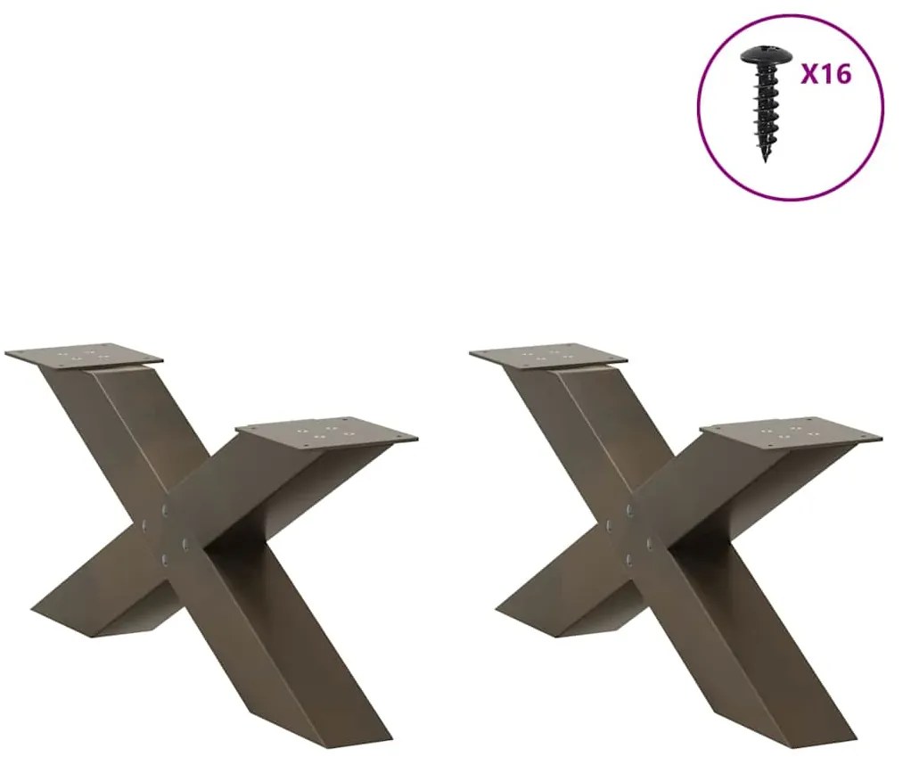 Pés para mesa de centro em formato de X, 2 peças, aço natural, 70x(30-