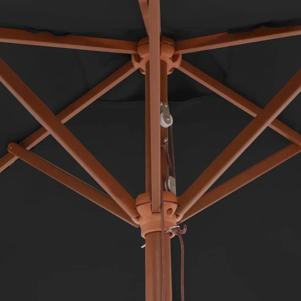 Guarda-sol de exterior c/ mastro de madeira 150x200 cm preto