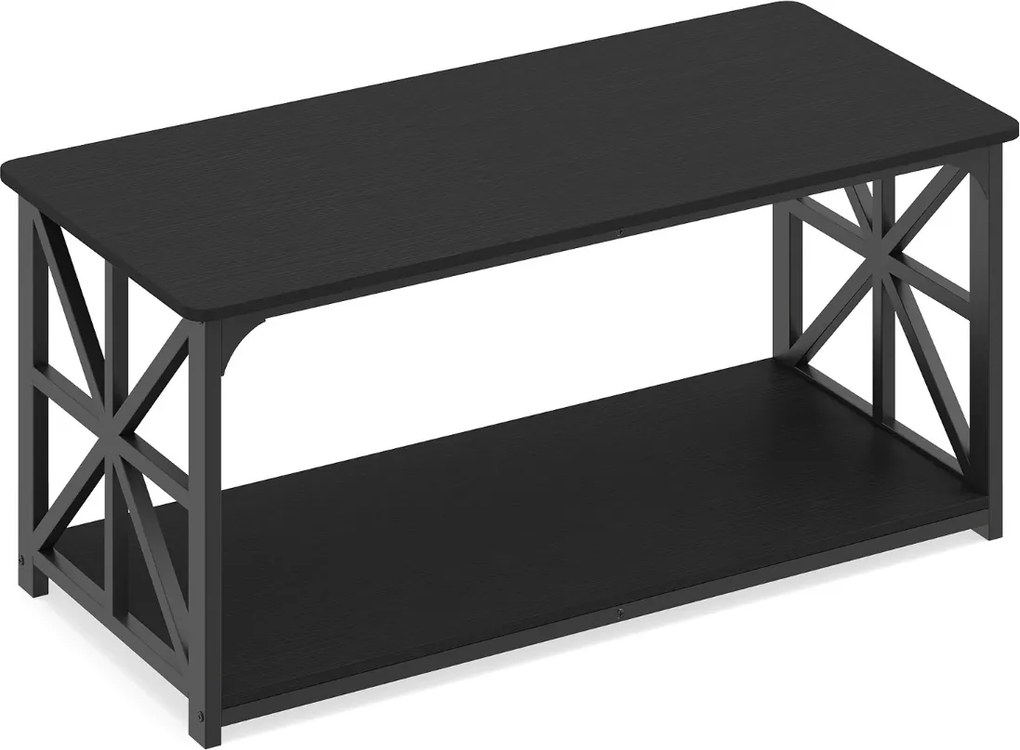 Mesa de centro de estilo industrial 109 x 50 x 48 cm, 2 níveis, prateleira aberta, estrutura metálica, para sala de estar, preta