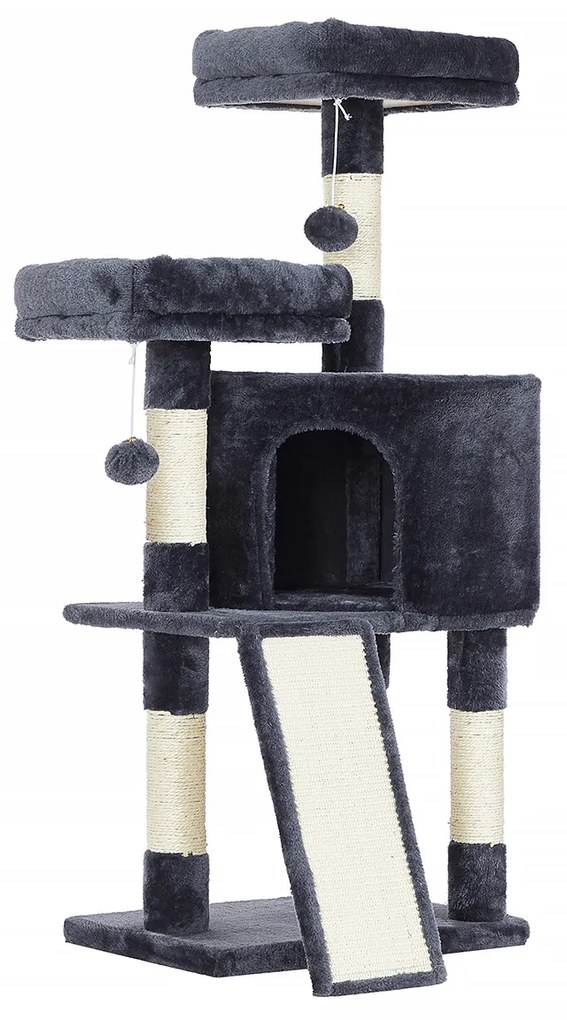 Árvore para gatos FEANDREA, Condomínio para gatos 115 cm, Rampa para arranhar, Cinza esfumaçado PCT141G01