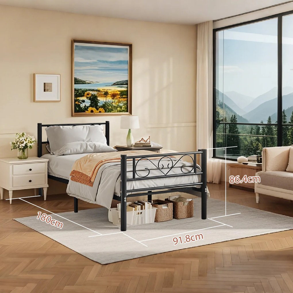Estrutura de cama individual 90 x 190 cm em Metal (SEM colchão) Preta