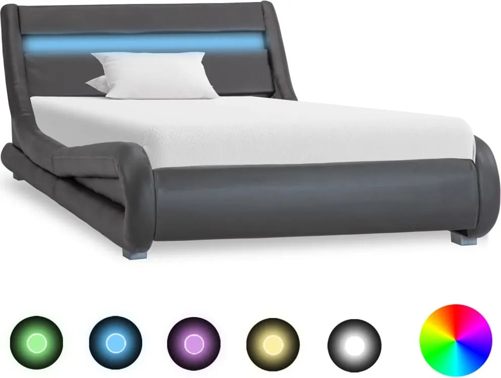 Estrutura de cama com LED 100x200 cm couro artificial cinzento