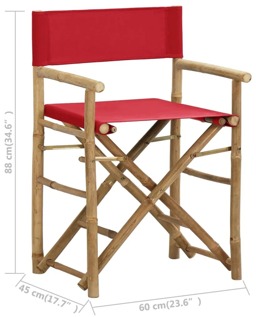 Cadeiras de realizador dobráveis 2 pcs bambu e tecido vermelho