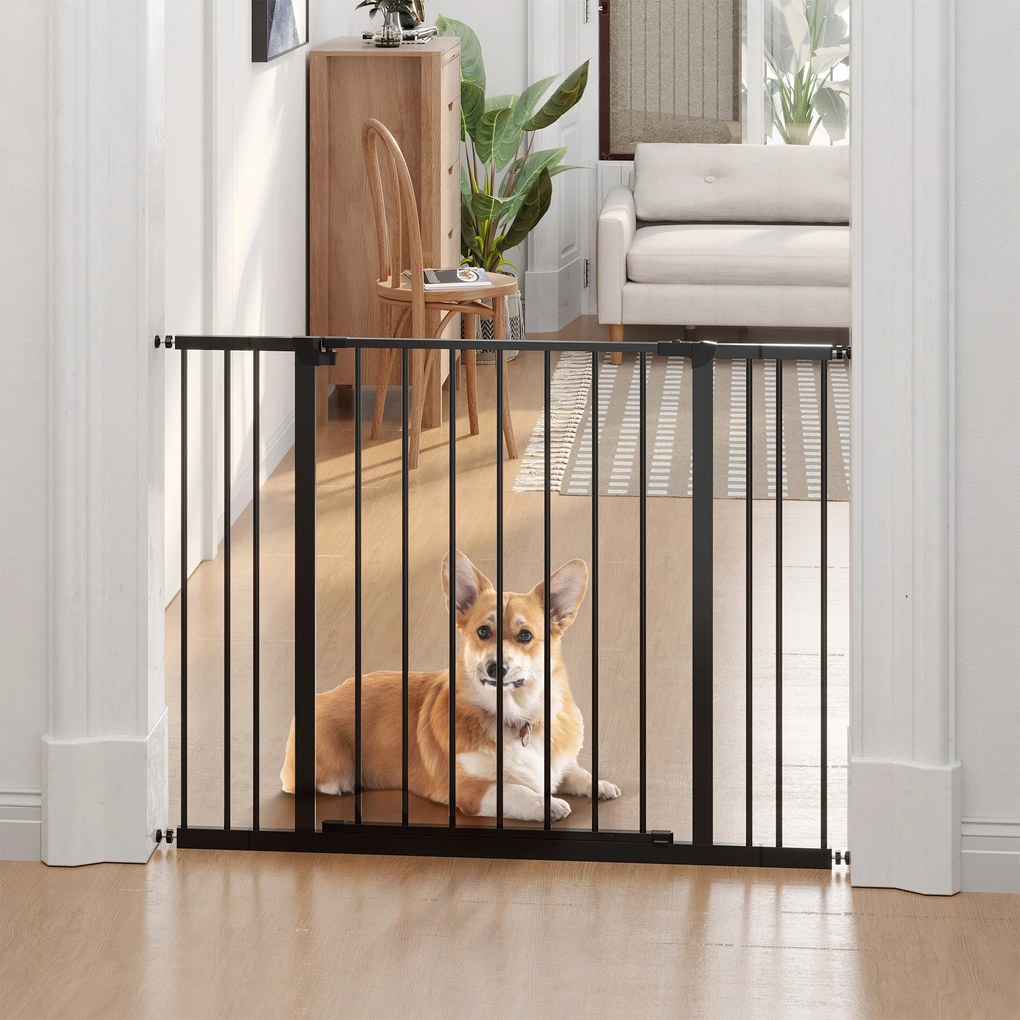 Barreira de Segurança para Animais de Estimação Extensível para Escadas e Portas Barreira de Segurança 76-107x76 cm Preto