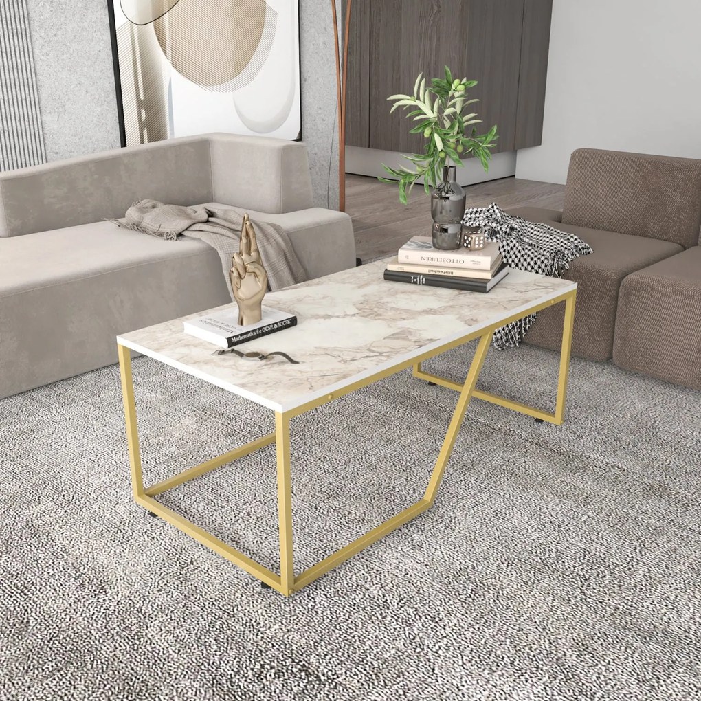 Mesa de Centro Wendy – Branco/Dourado – 120x60x48 cm