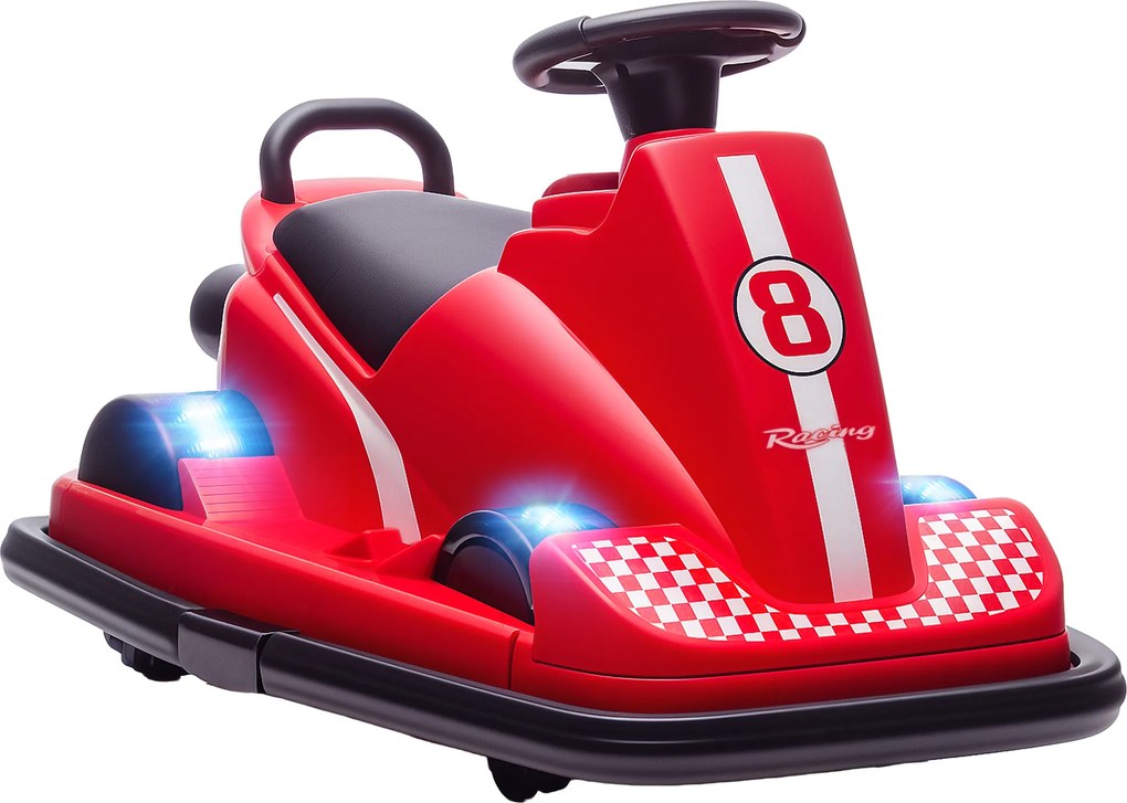 AIYAPLAY Carro-Bate-Bate Infantil 6V, Rotação a 360°, Música, Buzina, Partida Suave, 2,5 km/h, para Idades 3-8, 74x53x48cm, Vermelho | Aosom Portugal