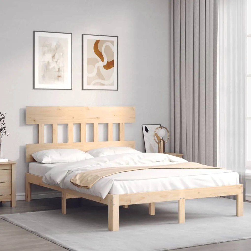 Estrutura de cama com cabeceira 140x190 cm madeira maciça