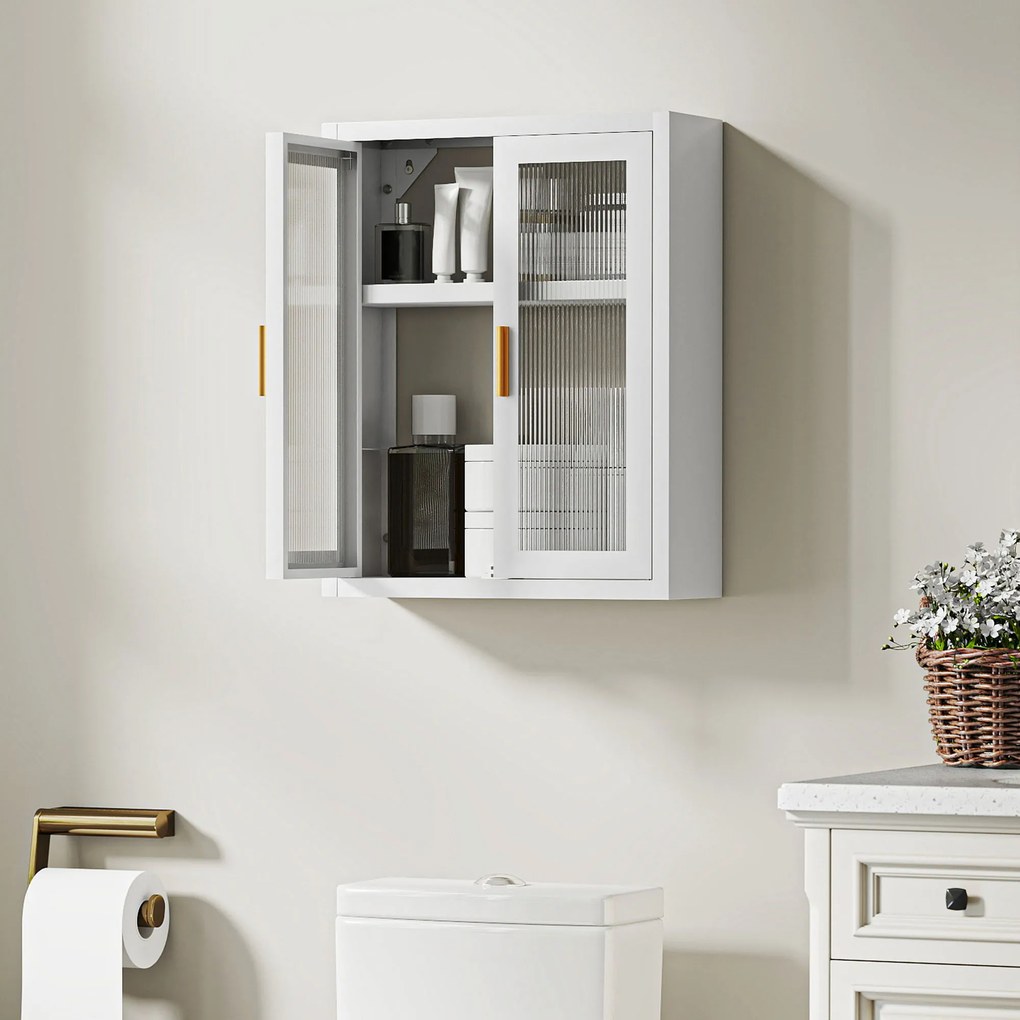 Armário de Casa de Banho de Parede com Portas de Acrílico Prateleira Ajustável Fecho Magnético 40x14x50 cm Branco