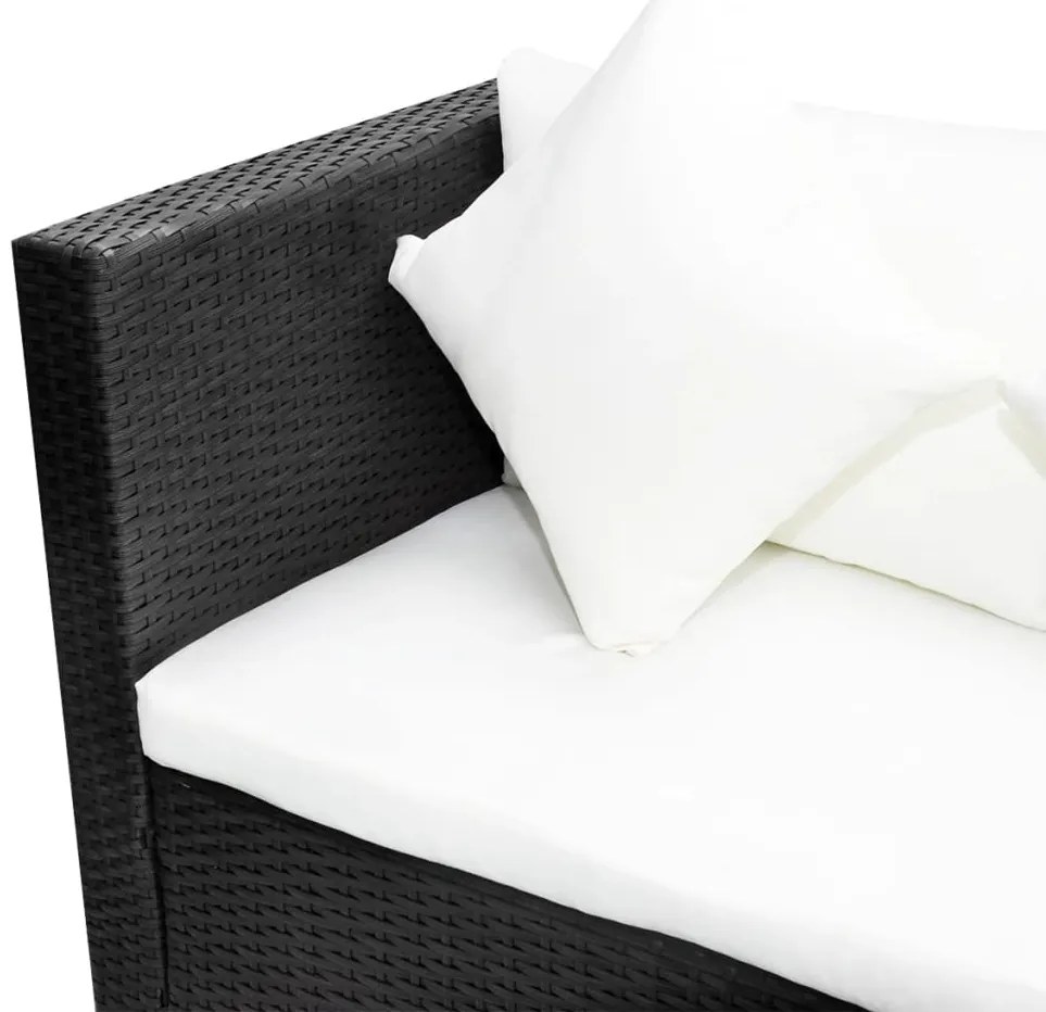 4 pcs conjunto lounge de jardim c/ almofadões vime PE preto
