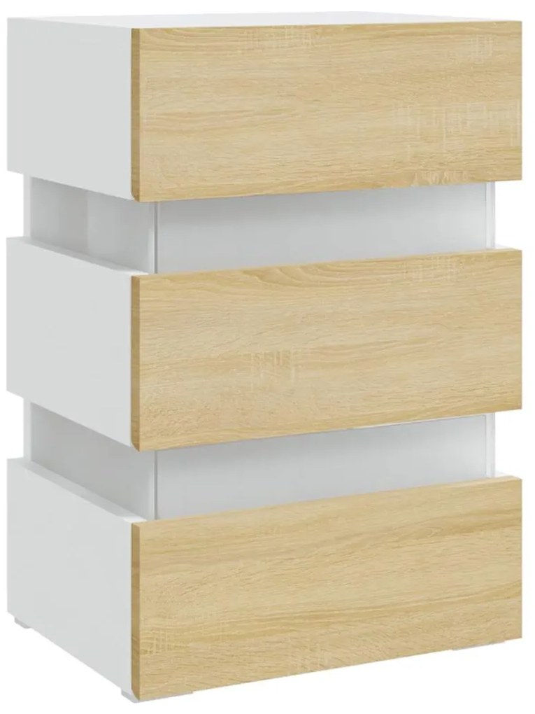 Mesa de cabeceira c/ LEDs derivados de madeira branco/sonoma