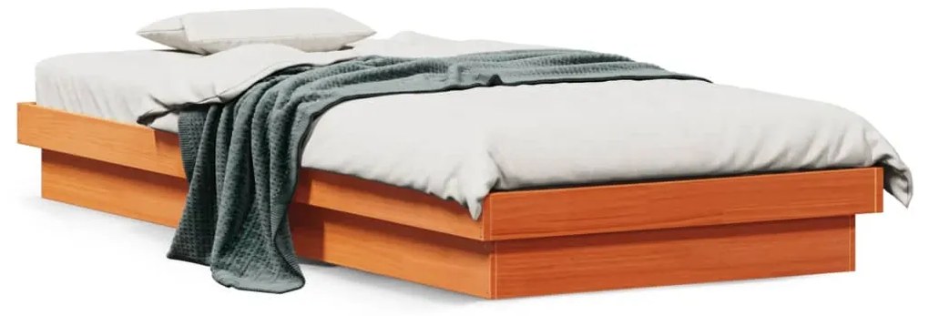Estrutura de cama c/ LEDs 90x190 cm pinho maciço castanho mel